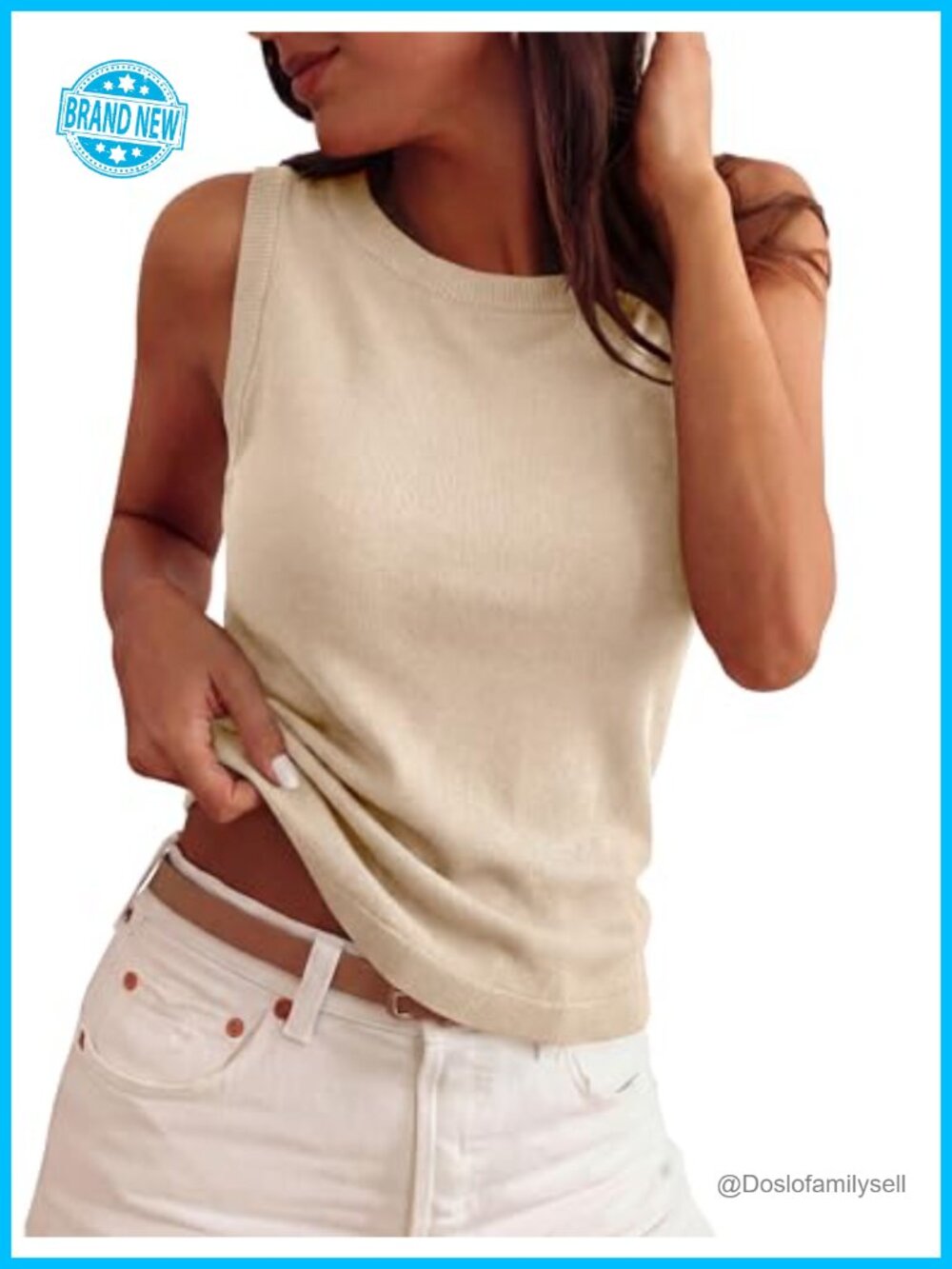 Sleeveless Ribbed Knit Sweater Tank Top Crew Neck Loose Fit Business Casual